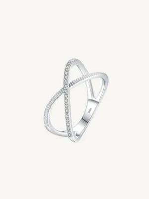Anillo cruzado plata 925 con zirconias | Bruna